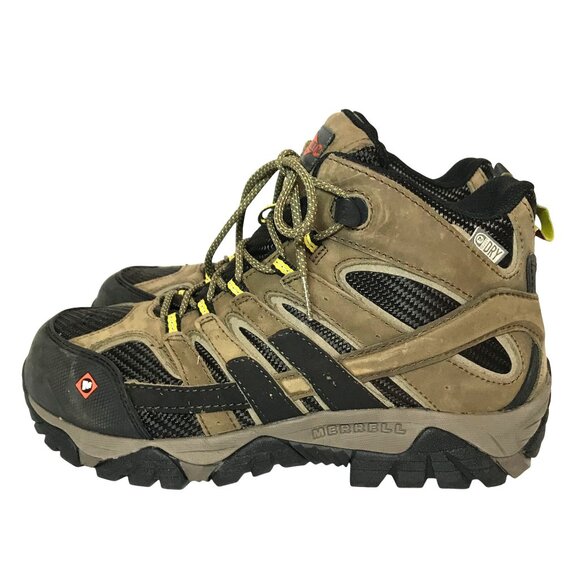 Merrell Dry Work Mid Boots ASTM Steel Toe Tan Leather & Mesh Men's 8.5/42 - Picture 8 of 10